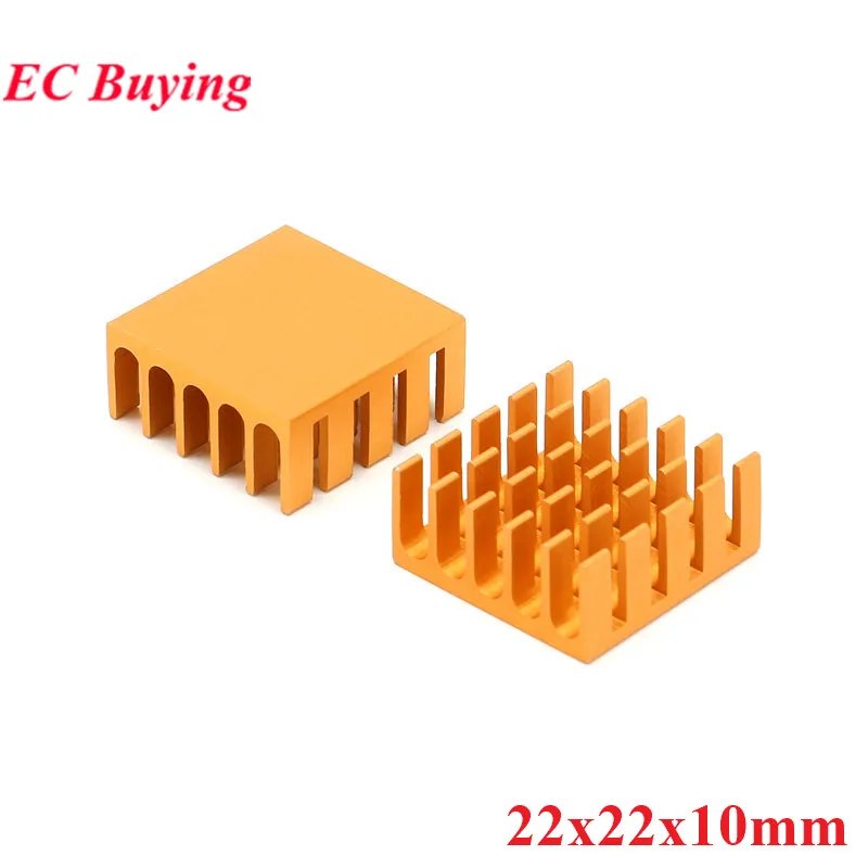 5pcs 22*22*10mm Heatsink Cooling Fin Radiator Aluminum Cooler Fan Heat Sink Golden 22X22X10mm for IC Chip LED CPU Route Computer