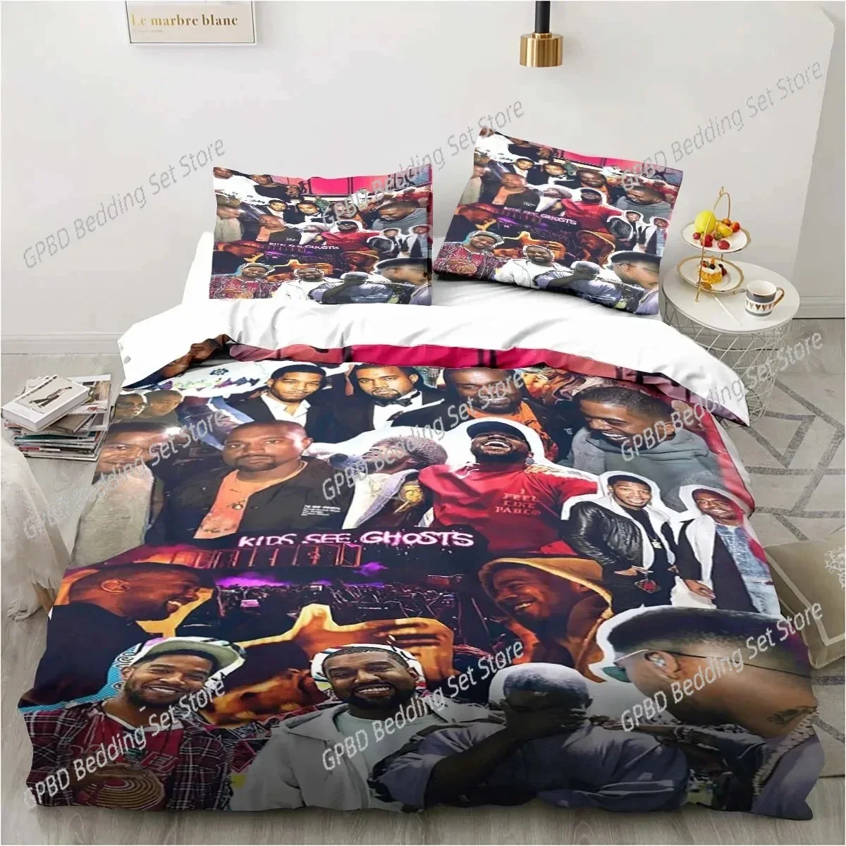 Kanye West Rapper Art Cartoon 3D Bedding Set Duvet Cover Pillowcases Single Twin Full Queen King Size Home Decor Quilt Boys Gift