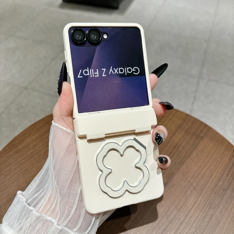 Case for Samsung Galaxy Z Flip7 FE Flip6 Flip5 Hinge Love Heart Four leaf Clover Stand Shockproof Mobile Phone Cover