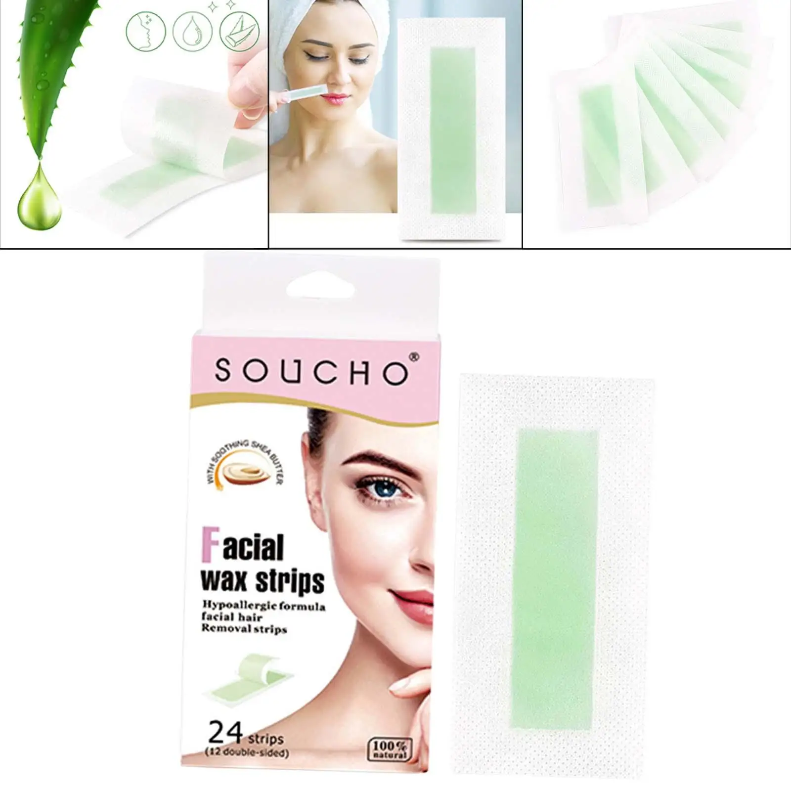 ボディ、フェイス、アーム、アイブロウペーパー、24個の脱毛ストリップ