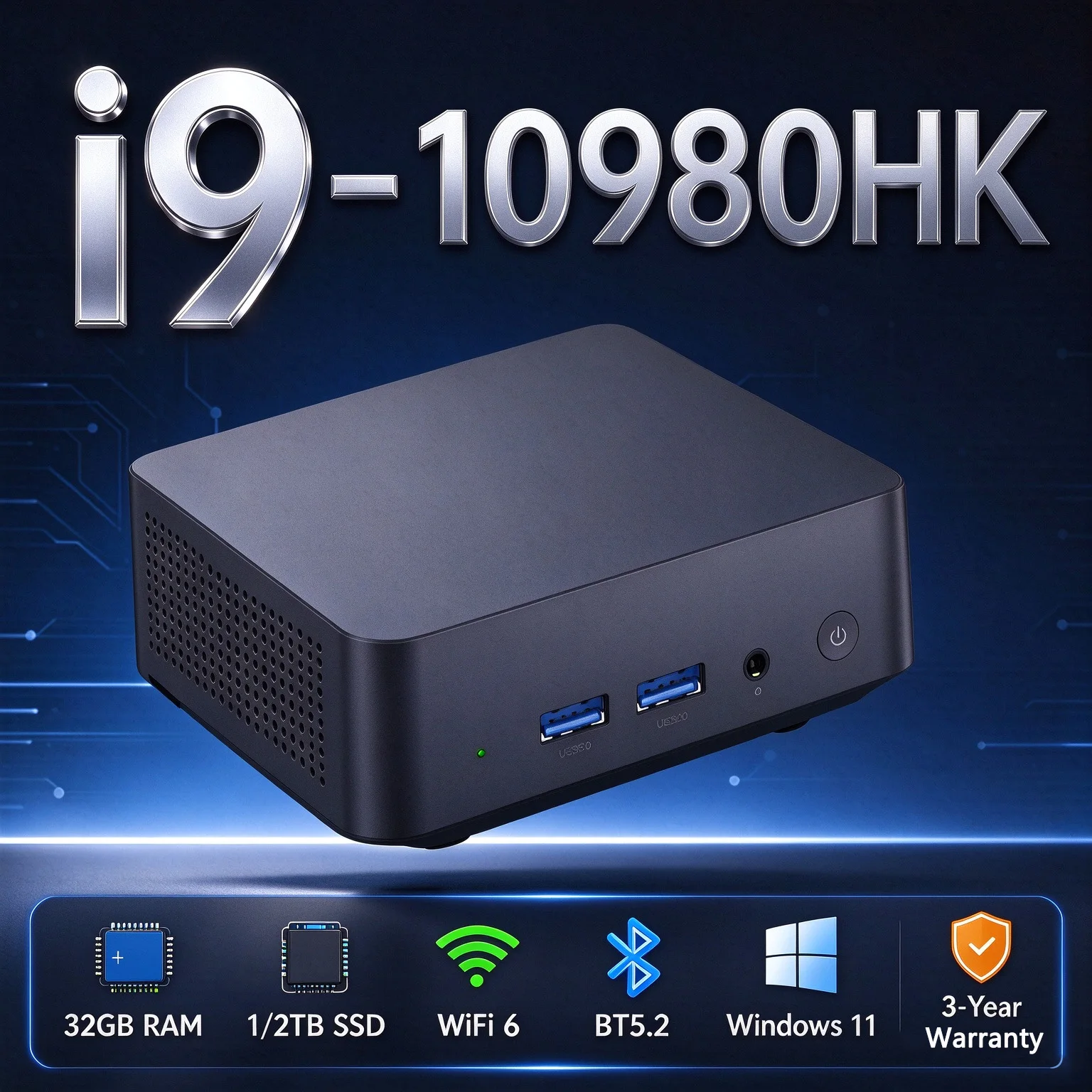 Core i9-10980HK Mini PC, 16GB/32GB DDR4 RAM, 2048GB SSD, WiFi 6, BT5.2, Desktop Mini Computer for Gaming Office Home Business