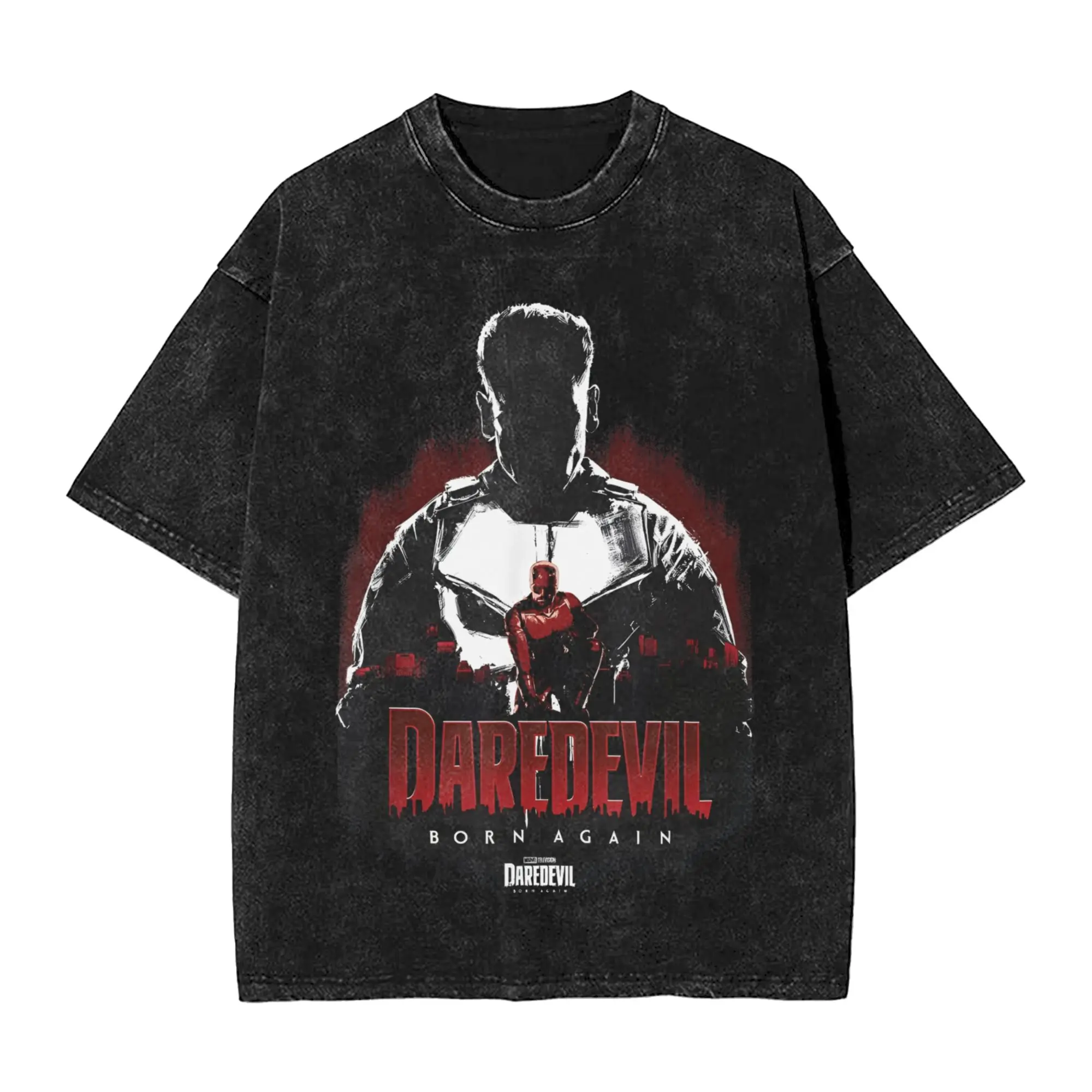 Daredevil Born Again Punisher Lurking Over The City Vintage Washed T Shirt Men Cotton Short Sleeve  Round Neck Summer Clothes
