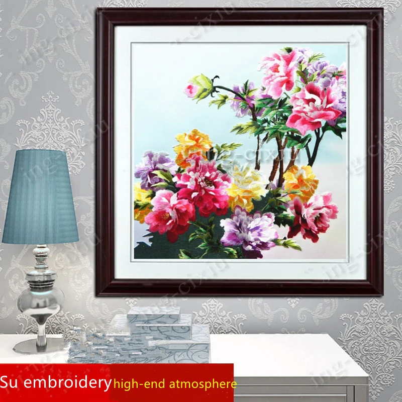 

Chinese style Mural high-end silk embroidery peony living room bedroom tea restaurant porch interior boutique decoration gift pa