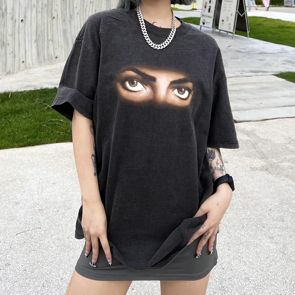 Frog drift Streetwear Vintage Retro Michael Jackson eyes Graphics Oversized Loose T shirt Tee Tosp For Men Unisex Clothing