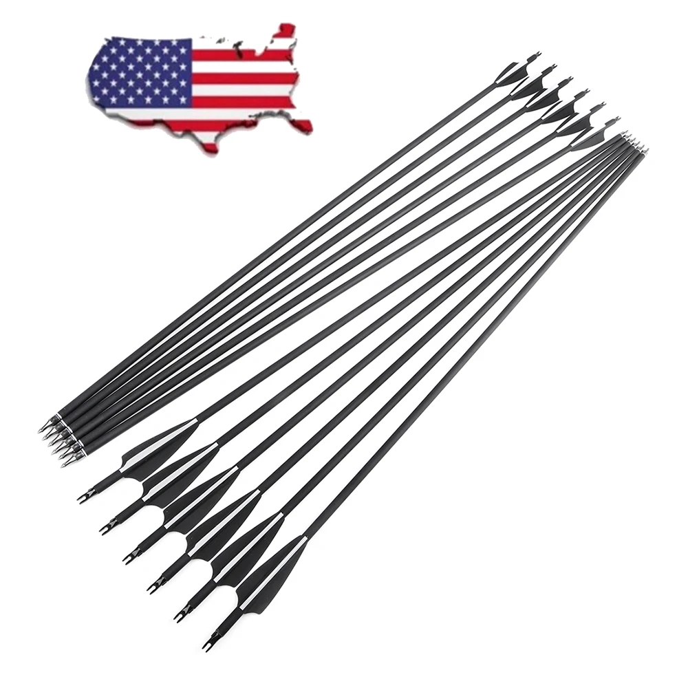 

12pcs Archery Carbon Arrow SP500 Mixed Carbon 3 Inch Rubber Feather 100Grain Target Point for Compound Bow Shooting Hunting Acc