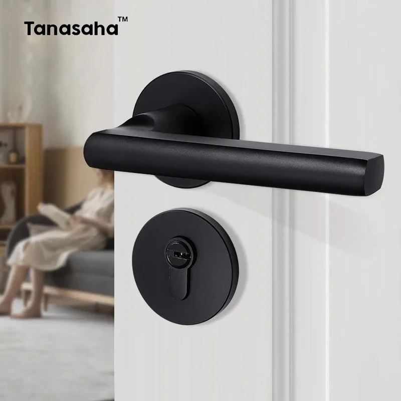 1 Pair Handle 304 Stainless Steel Door Handle Tube Hollow Spray Paint Frosted Black Round Cover Split Right Angle Door Handle