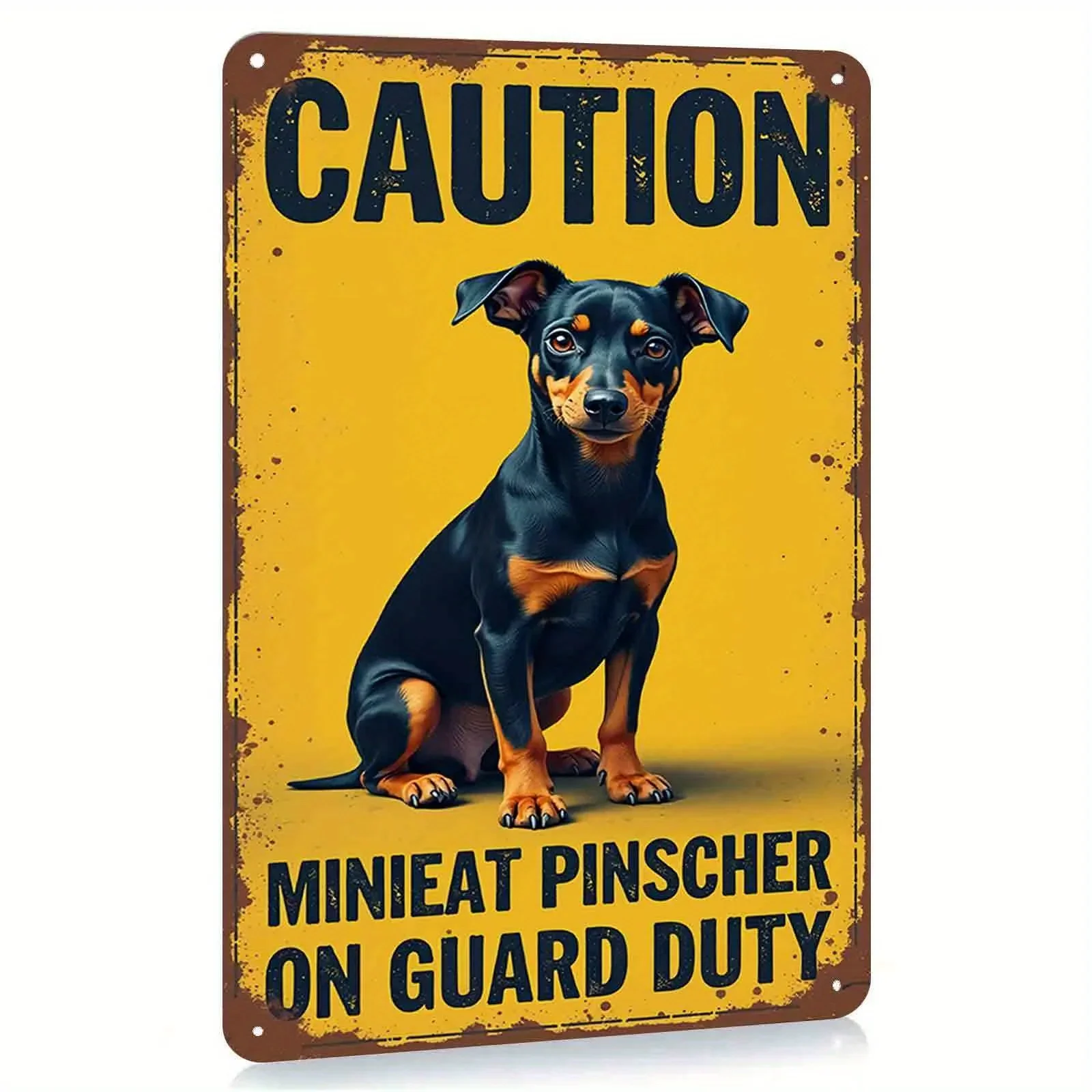 1PC 2D Flat Vintage Miniature Pinscher Guard Dog Metal Sign Rustic Caution Home Garden Pet Lover Wall Gifts