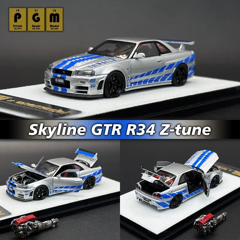 

In Stock PGM ONE 1:64 Skyline R34 GTR Z-TUNE F&F Full Open Door Diecast Diorama Car Model Collection Miniature Toys