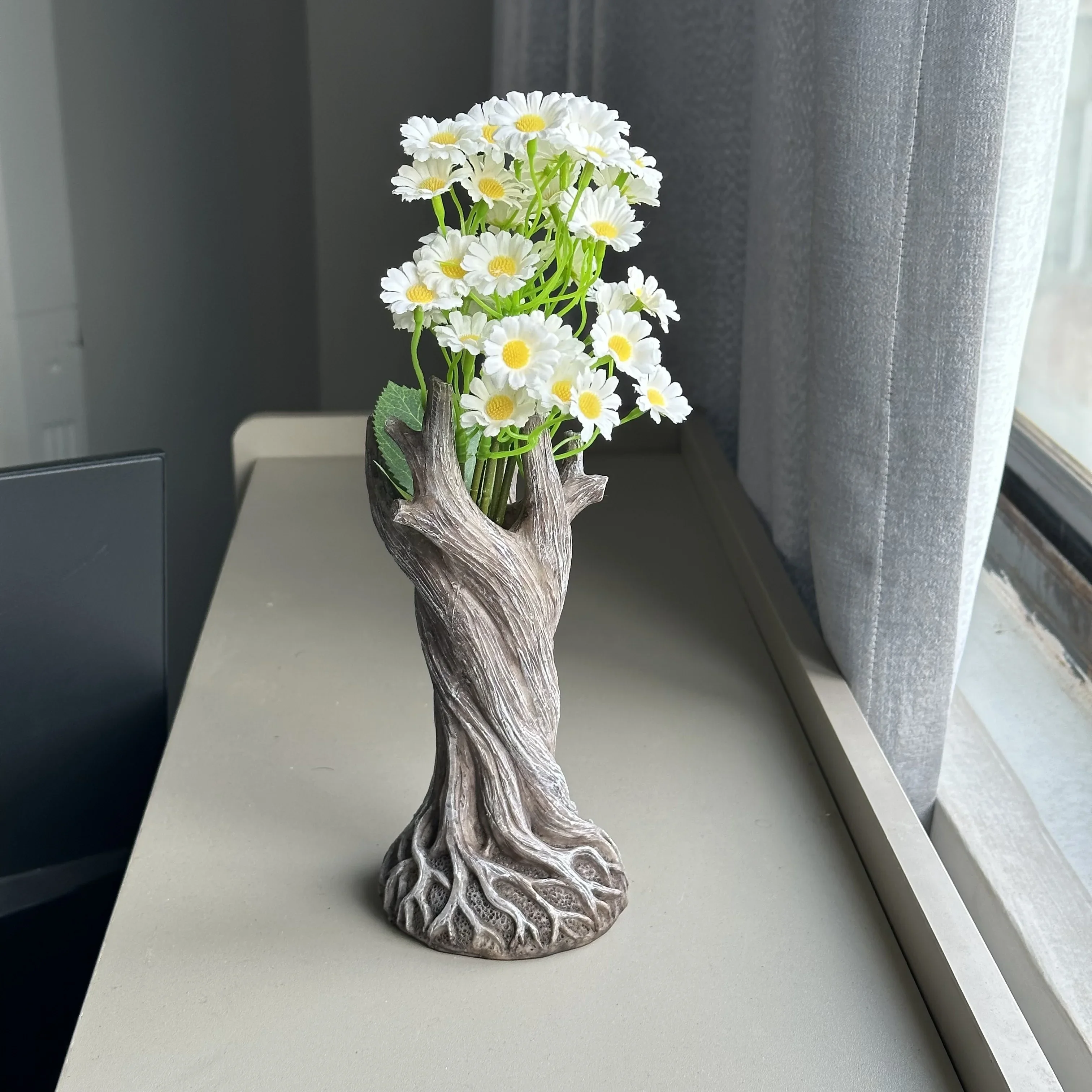 Tree Trunk Gnarled Flower Pot Resin Hand-Painted Plant Pot Vase Vintage Planter Home Decoration Office Garden Accessories Gift