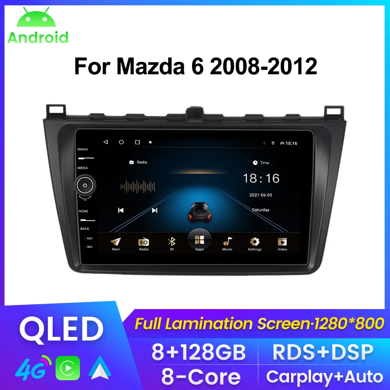 2DIN 8+128G Android Auto Radio For Mazda 6 GH 2007 - 2012 Car Radio DVD Player Head unit Carplay+Android Auto WIFI 4G DSP+RDS BT