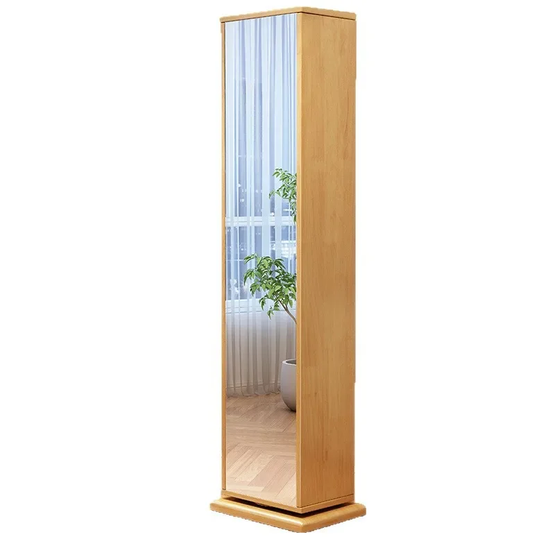 Solid wood multi-functional full-body mirror rotatable floor bedroom simple full-length mirror storage cabinet integrated fittin