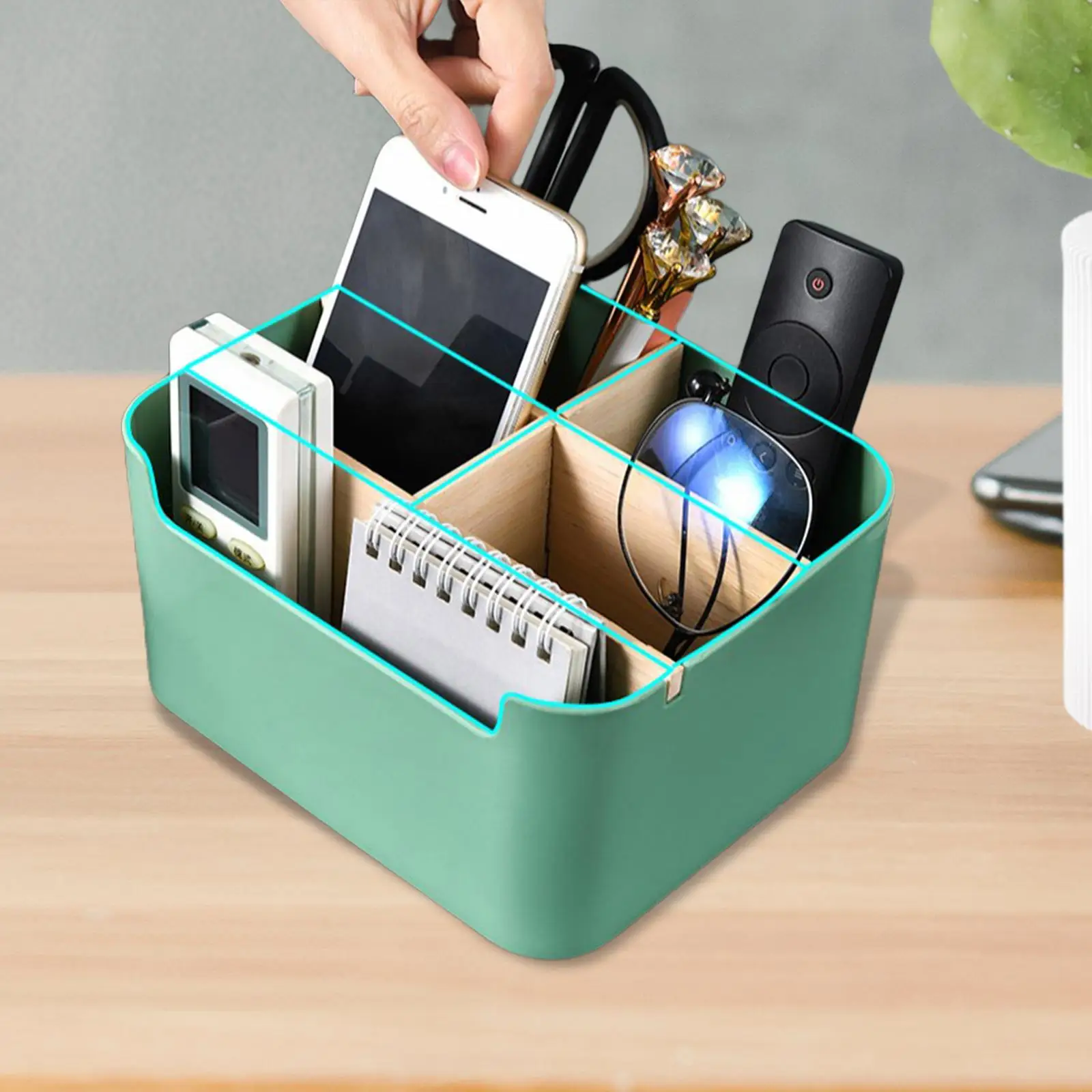 Pencil Card Holder Box Container Space Saving with Compartment Cosmetic Make up Organizer Desktop for Remotes End Table Desktop