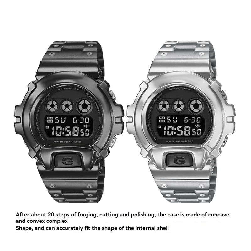 For Casio G-Shock DW-6900 Metal Case Strap DW6900 DW-6600 Mod Kit Stainless Steel Case with Diamond Inlaid Case Shell Bracelet