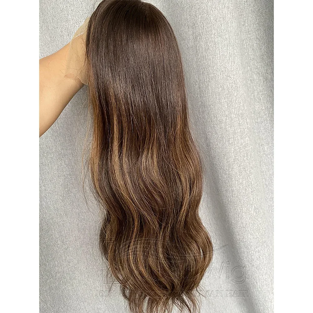 Soft Highlight Brown 26Inch Body Wave 5x5 Silk Base Glueless  Jewish Human Hair Wig Baby Hair HD Lace European Hair Preplucked