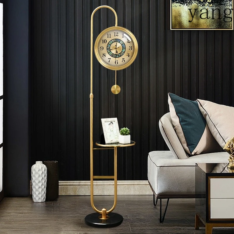 

LTT European Pure Copper Floor Clock Living Room Home Bedroom Light Luxury Abalone Shell Home Standing Clock