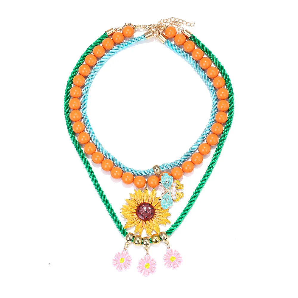 

ZAA 2025 Trend Women Necklaces Enameled Flower Pendant Choker High Quality Handmade Woven Chains Elegant Holiday Party Jewelry