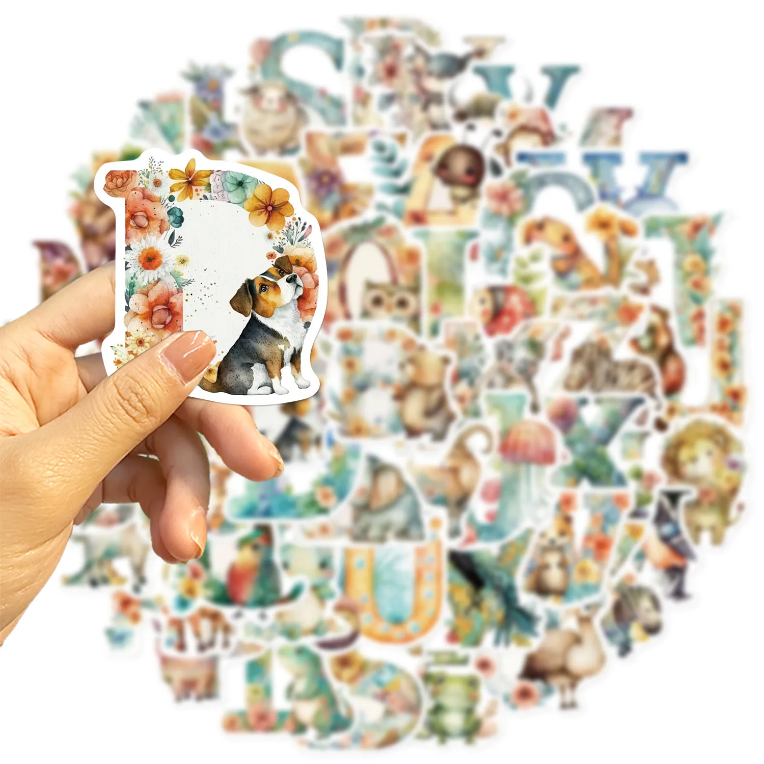 52pcs Cute Cartoon Animals Alphabet Stickers Waterproof Graffiti Vinyl Decals For Laptop Water Bottle Luggage Notebook