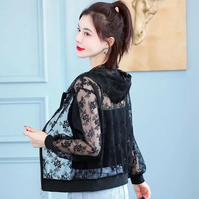 

Woman Lace Shawl Jacket Female Chiffon Blouse Outside Thin Cardigan Ladies Long Sleeve Sun Protection Clothing Coats Shirt G138