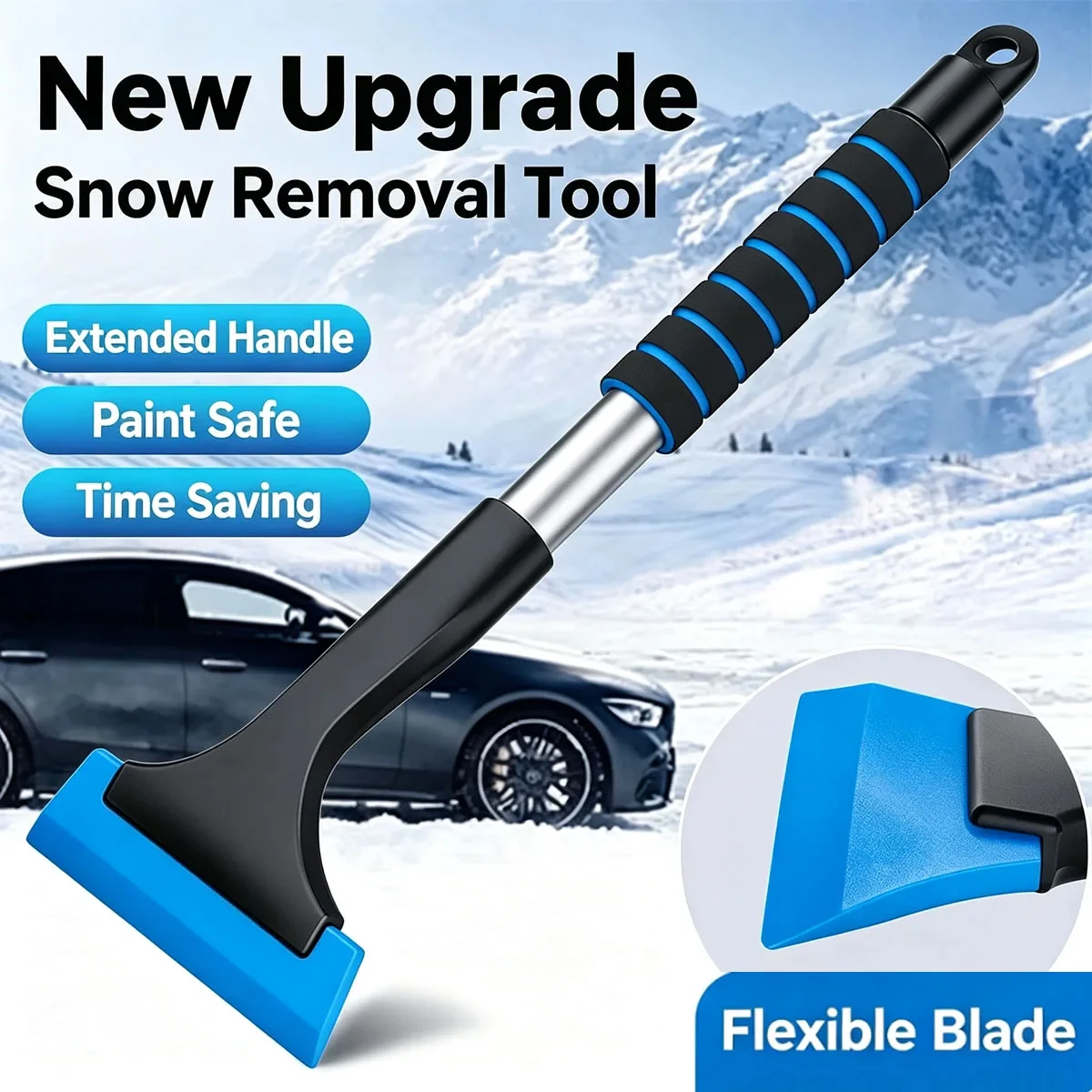 Car Snow Shovel, Aluminum Alloy Multi-Function Ice Scraper, Windshield Snow Brush Cleaner for Vehicle Winter Tool