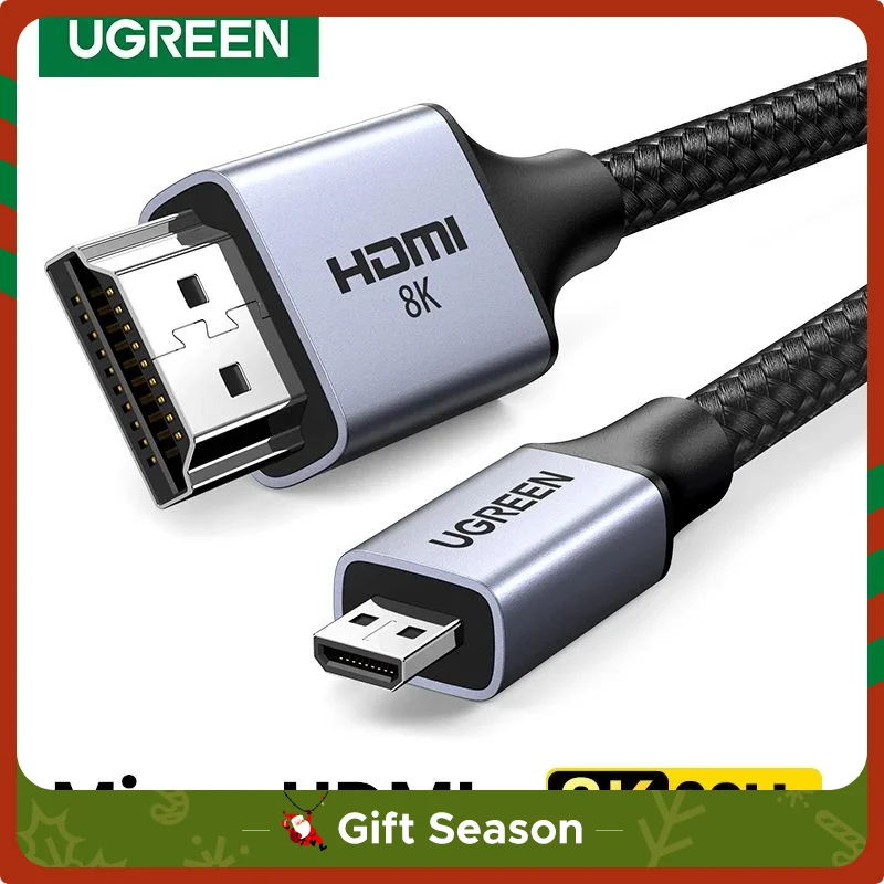 UGREEN Micro HDMI kompatybilny z HD 8K/60Hz 4K/160Hz dla GoPro Hero Raspberry Pi 4 Sony A6000 Nikon Zfc Action Micro HD 2.1 8K