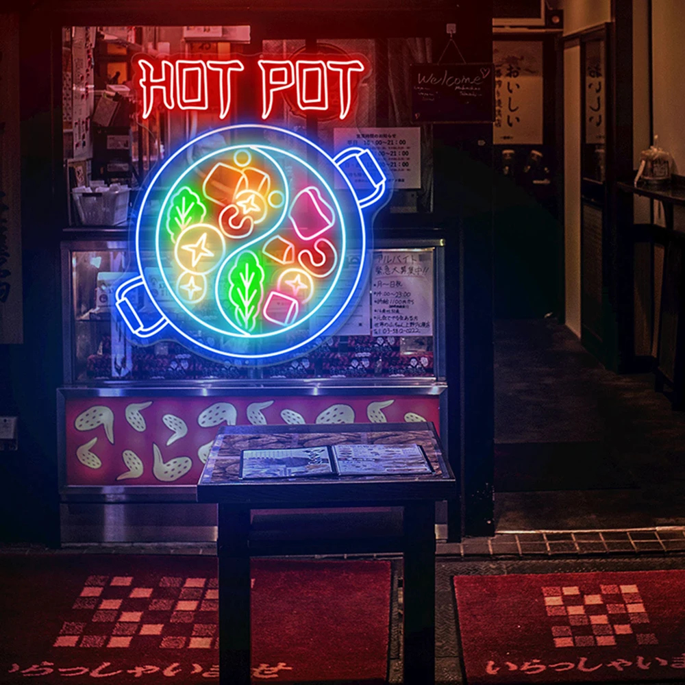 Hot Pot Neon Sign Restaurant LED Neon Custom Chinese Food Sign Chinatown Shop Welcome Light Lamp Food Neon Logo Hot Pot Wall Art