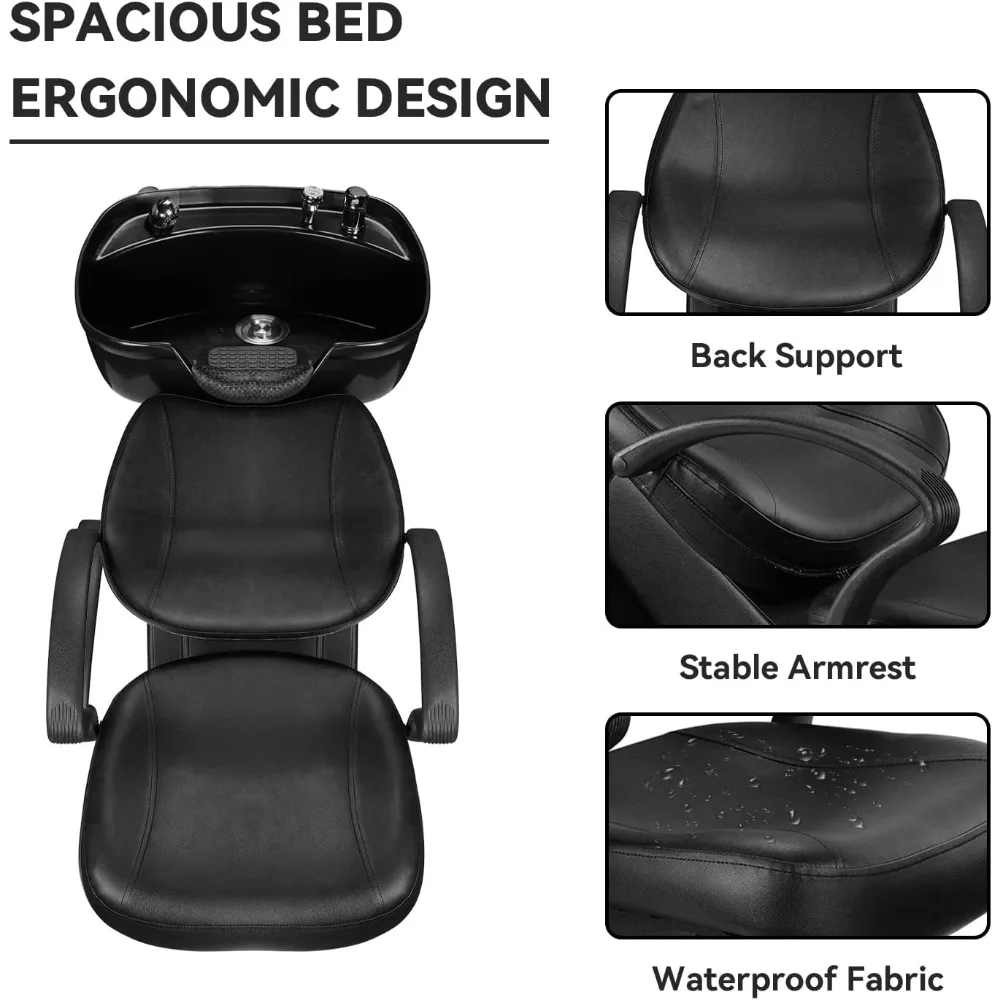 Shampoo Barber Backwash Chair, ABS Plastic Shampoo Bowl Sink Chair for Spa Beauty Salon (Black)