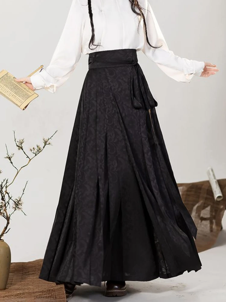 Black Long Skirts Women Spring Summer Chic Retro All-match Basic High Waisted Street Vintage Clothes Chinese Style Faldas Largas