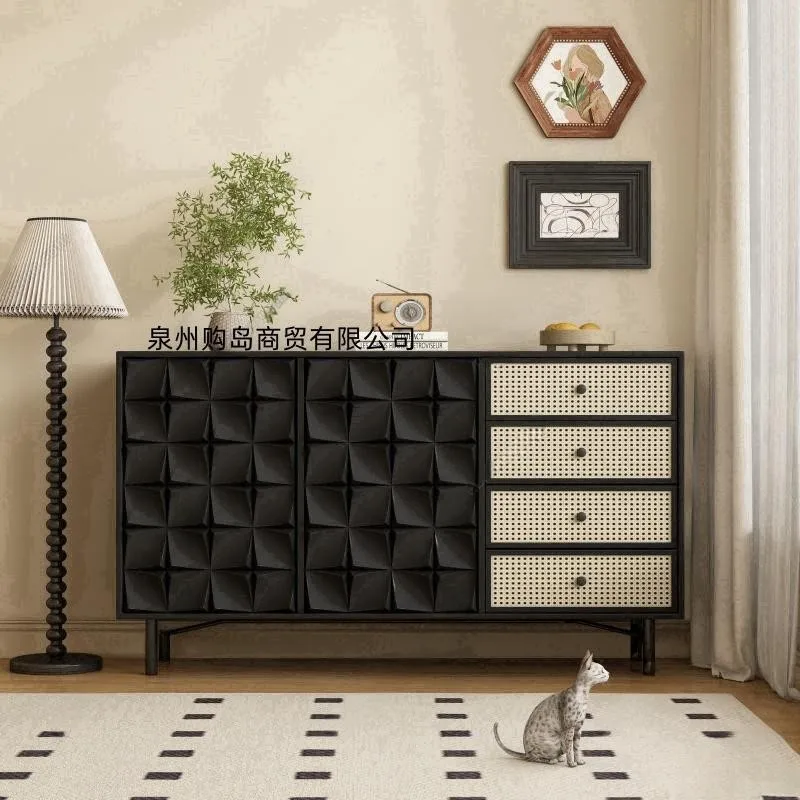Credenza laccata, semplice armadio portaoggetti moderno in rattan in legno massello