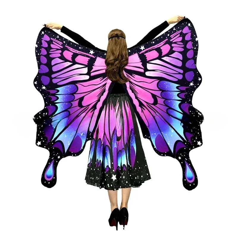 2024 New Butterfly Large Circular Skirt with Elegant Small Butterfly Decoration Butterfly Print Double Pendant Shawl Polyester