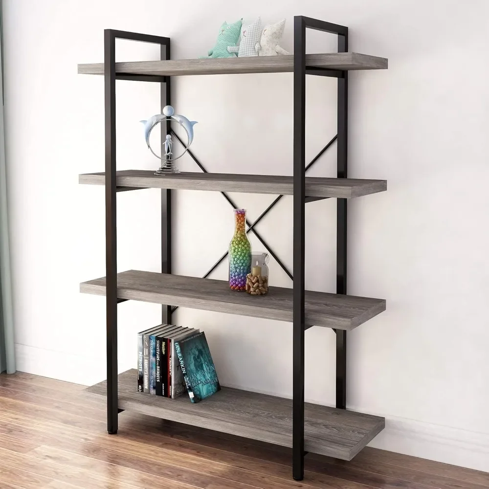 5-Tier Vintage Industrial Style Bookcase/Metal and Wood Bookshelf Furniture for Collection,Vintage Brown, 3/4/5 Tier (5-Tier)