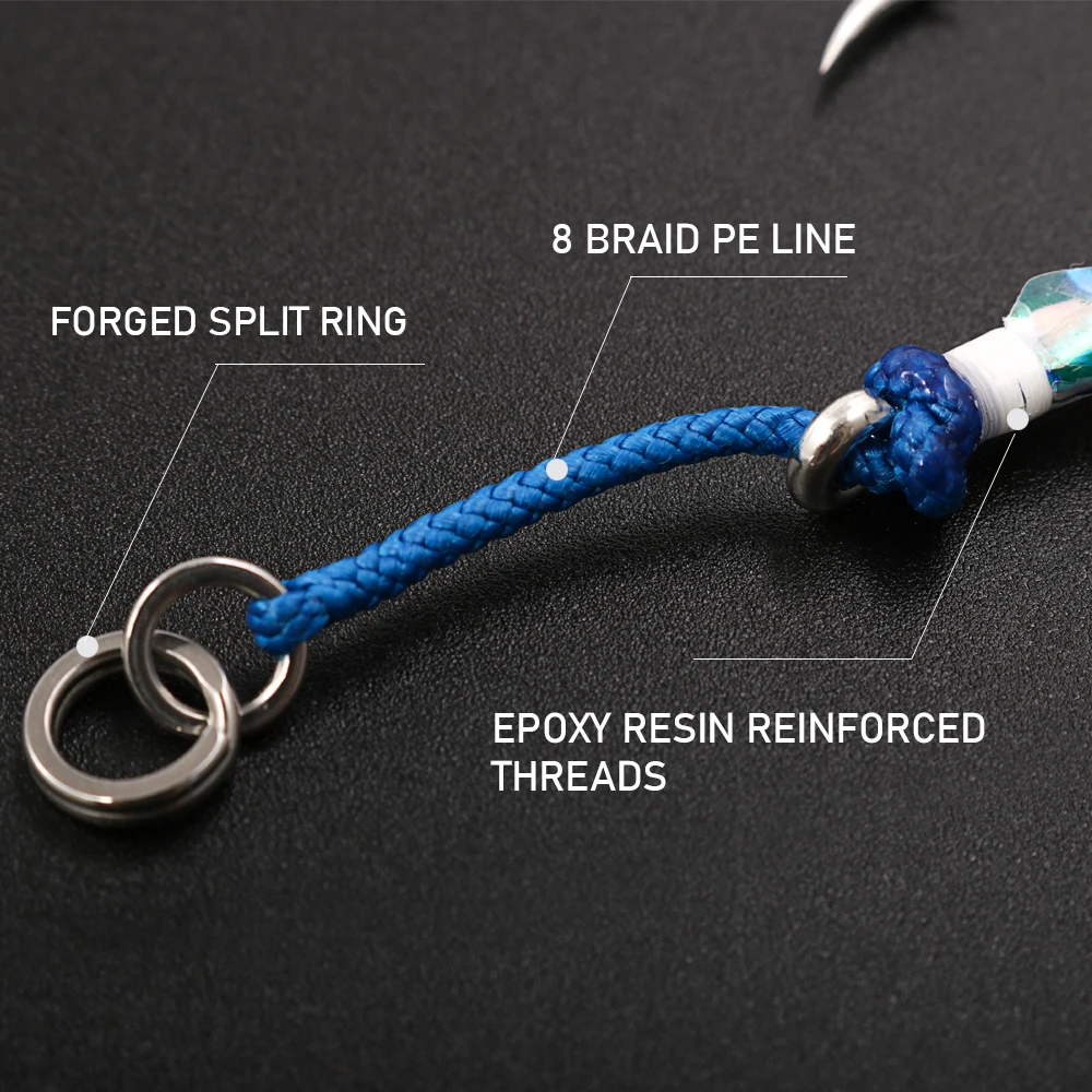 JIGGINGPRO 3PCS/bag 5/0 7/0 9/0 11/0 Heavy Duty Jigging Hook Metal Jig Single Assist Hook Saltwater Fishing Hooks