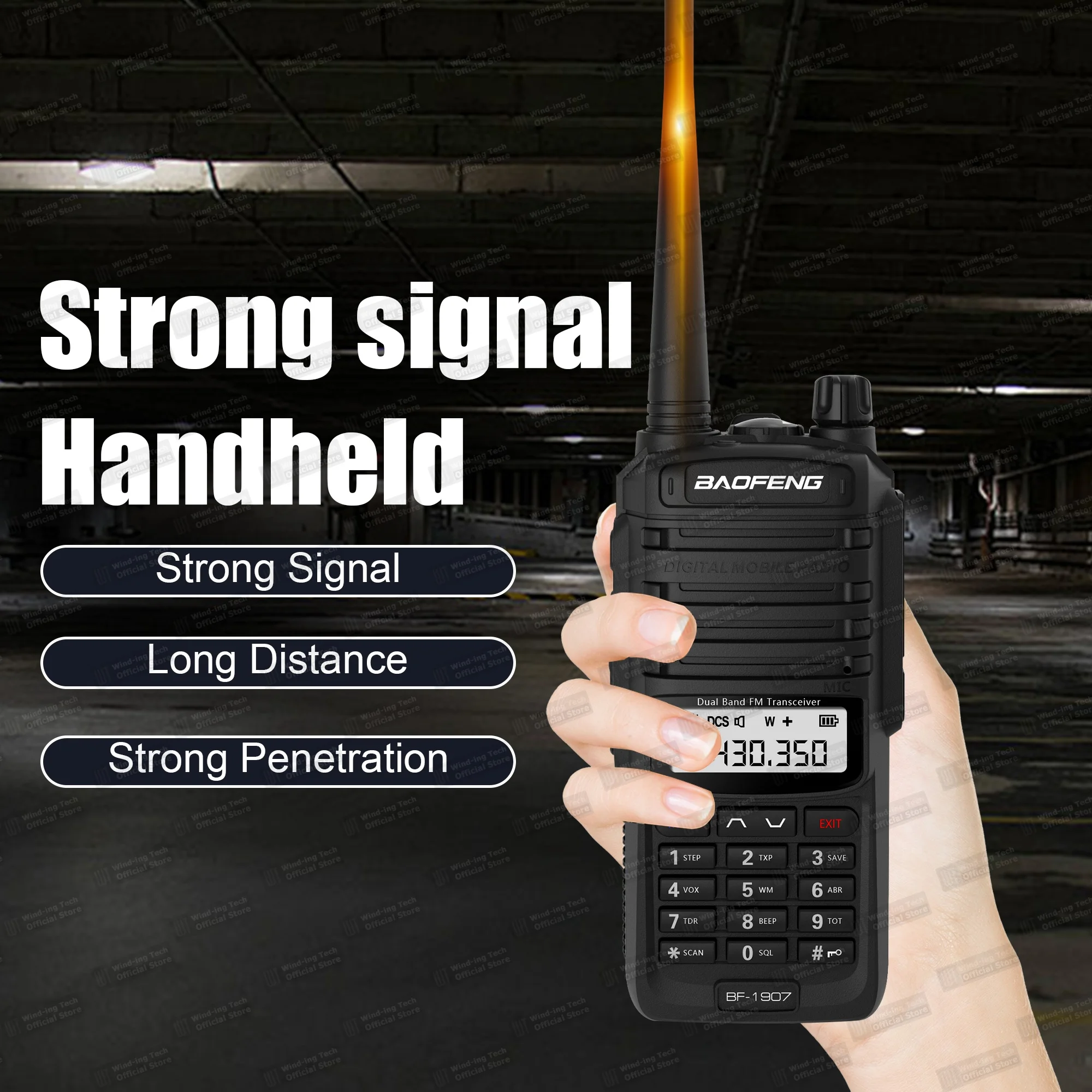 Baofeng BF-1907 اسلكية تخاطب FM ثنائي النطاق IP57 مقاوم للماء VOX مصباح ليد جيب طويلة المدى هام راديو نوع-C شاحن راديو محمول