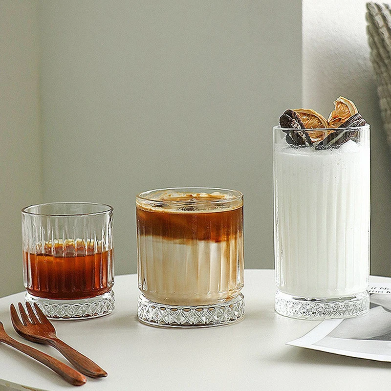 100ml/230ml/370ml/450ml Coffee Cups Diamond Painting Drinkware Transparent Tumbler Collins Glass Cup Vertical Stripes Coffeeware