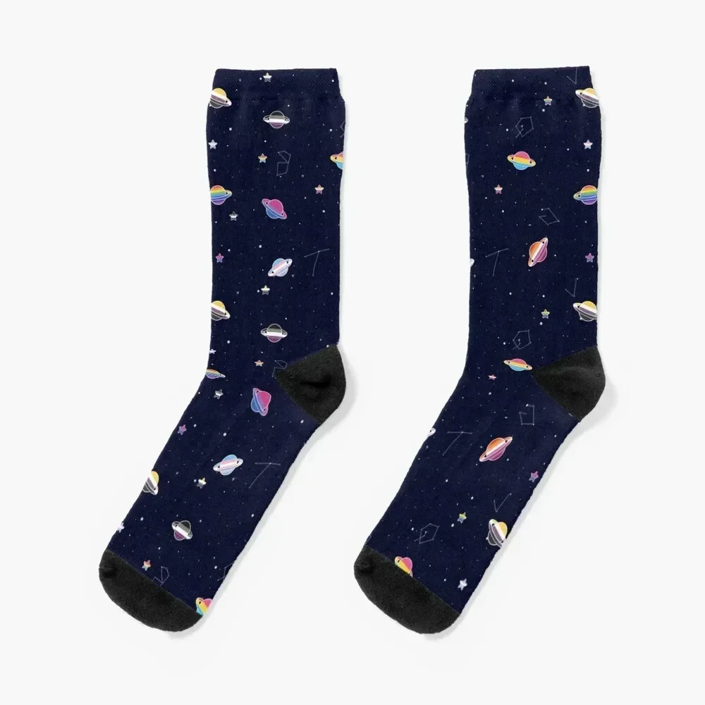 

LGBTQ Pride Planets & Stars in Space Pattern Socks anti-slip Stockings Socks Girl Men's