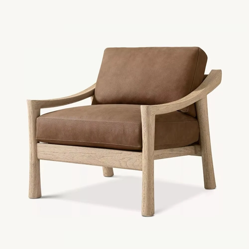 

Роскошное кресло с дубовым акцентом для домашнего офиса, современное удобное кожаное кресло для отдыха, кресло для отдыха из губки для гостиной