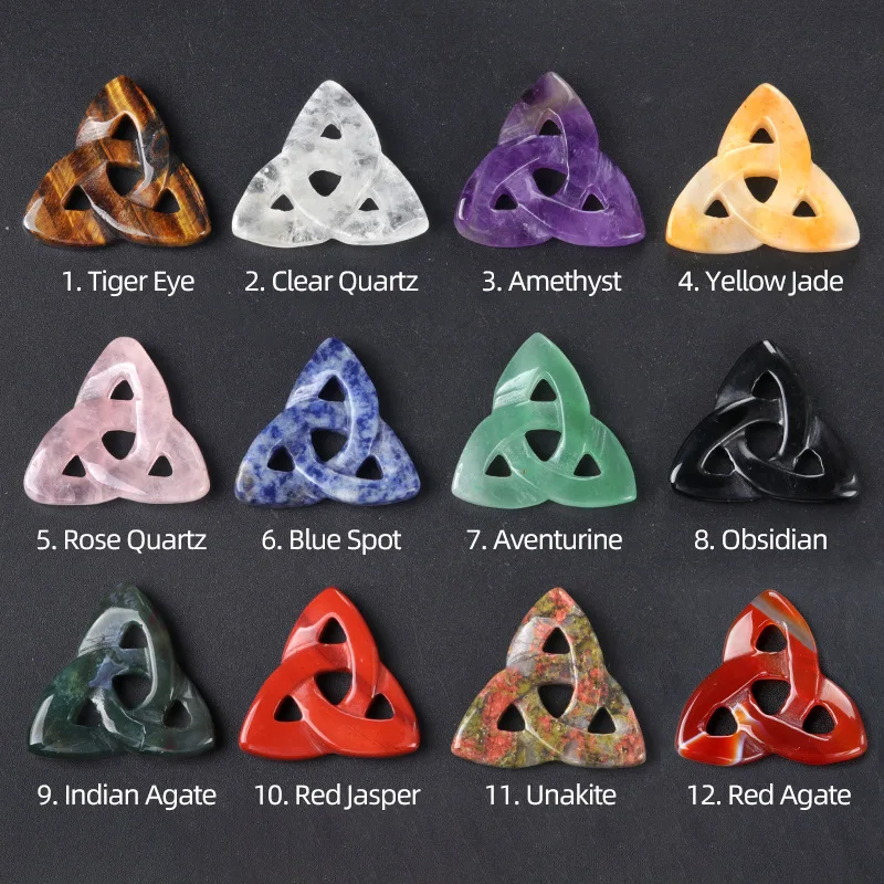 1PC Natural Crystal  Hollowless Triangular Shape Three Fiowers Home Decoration Gemstone Jewelry Gift