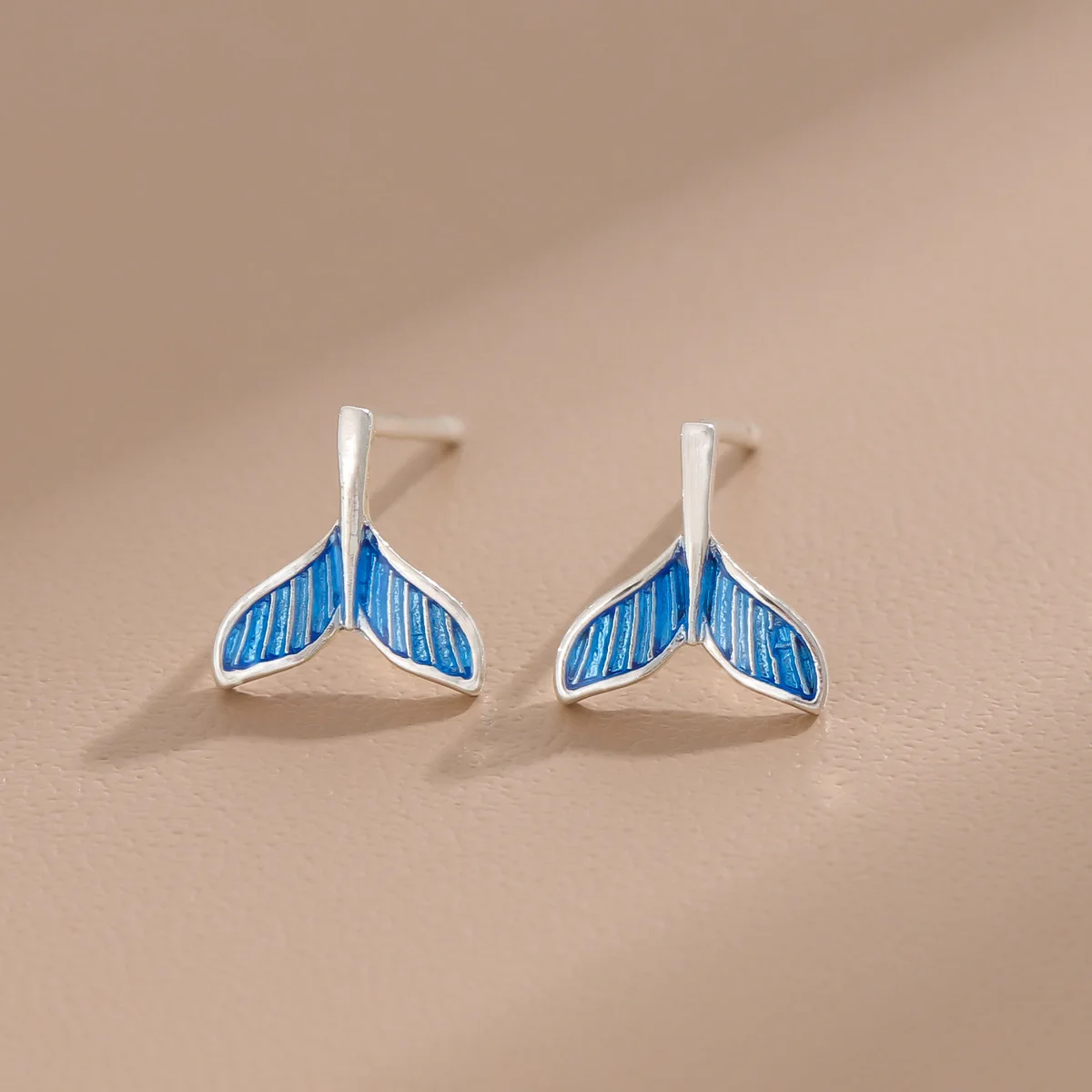 New Beautiful 925 Sterling Silver Jewelry Fashion Blue Mermaid Fish Tail Temperament Cute Stud Earrings  E264