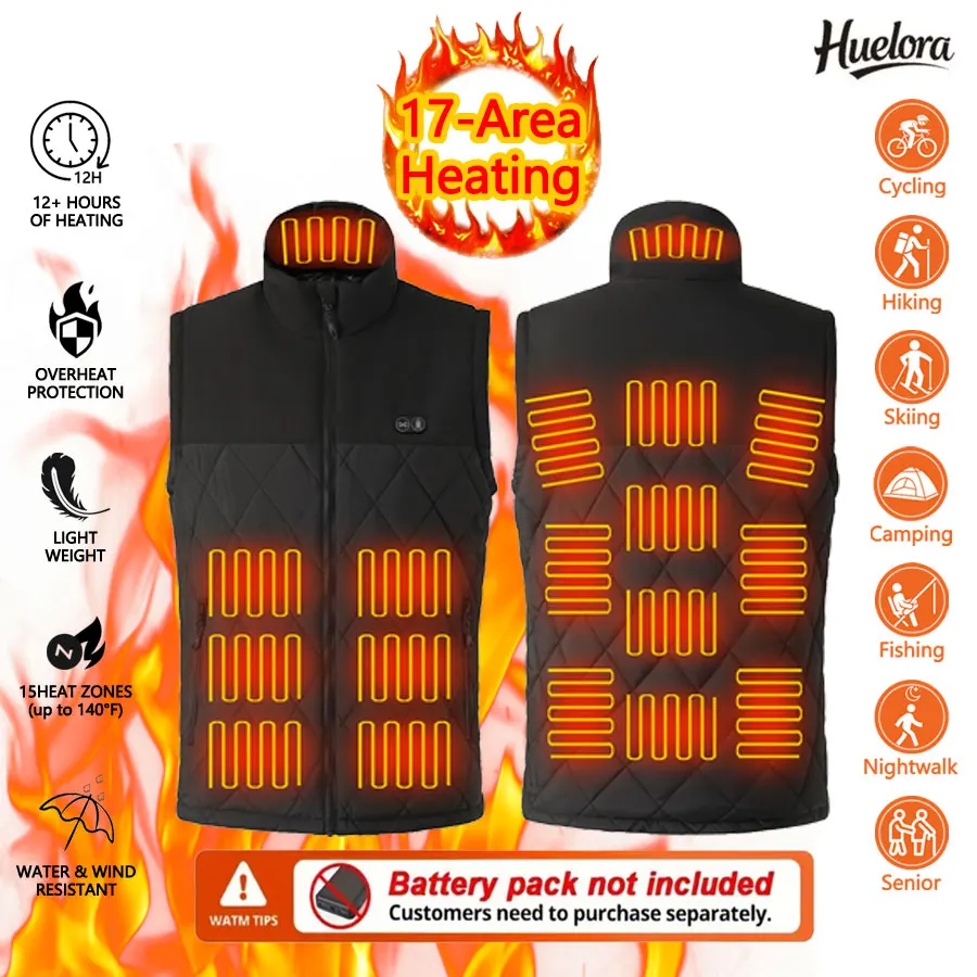 17 Area Beheizte Weste, Unisex, Winter, Stehkragen, Thermo-Heizweste, Outdoor-Sport, Reisen, Wärmemantel (keine Powerbank nicht im Lieferumfang enthalten)
