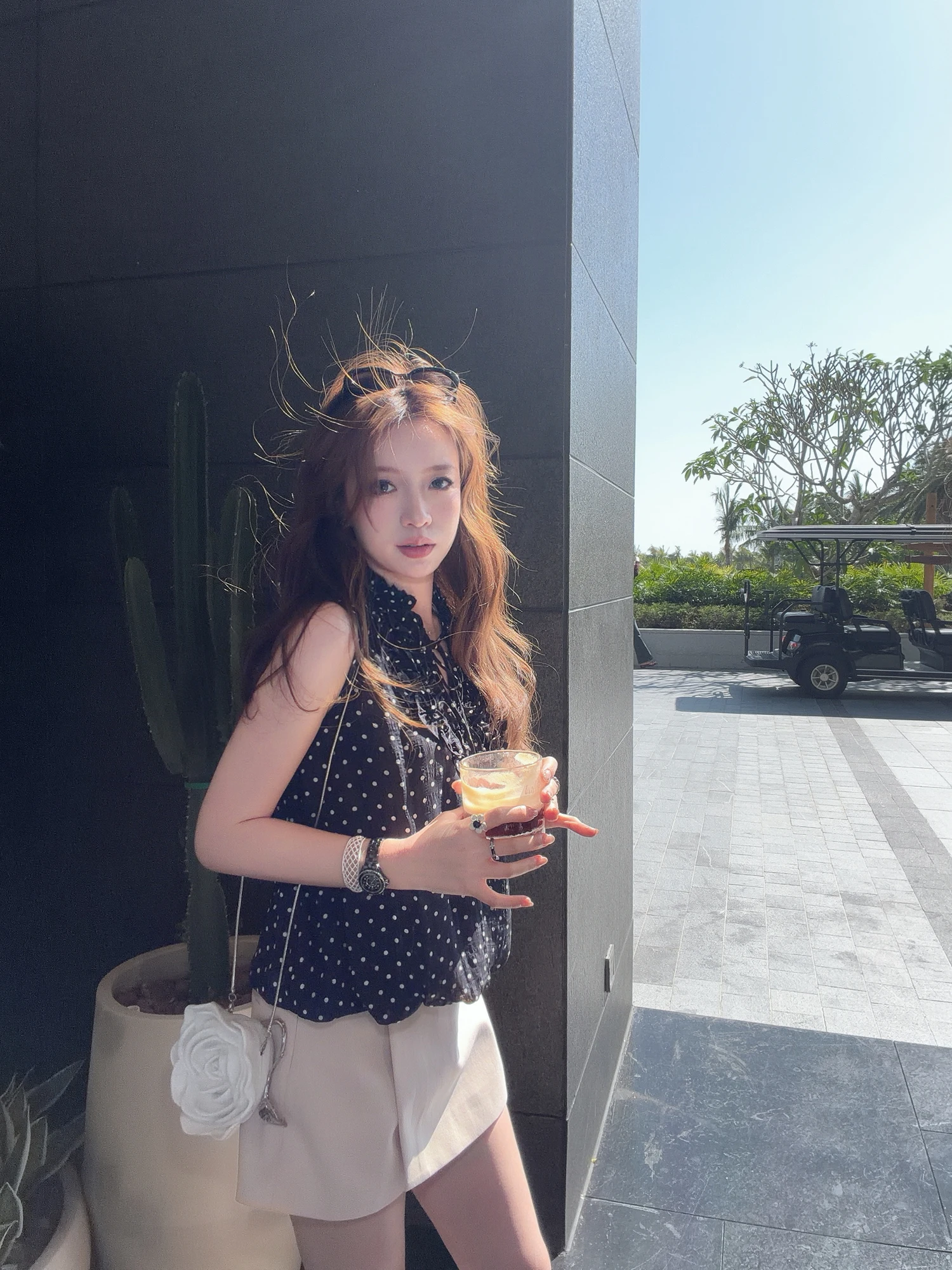 

HSTUDIO Retro Multi-Layer Ruffle Polka Dot Vest Women's ort Loose Svel Stand Collar Top Breathable Polyester Fiber