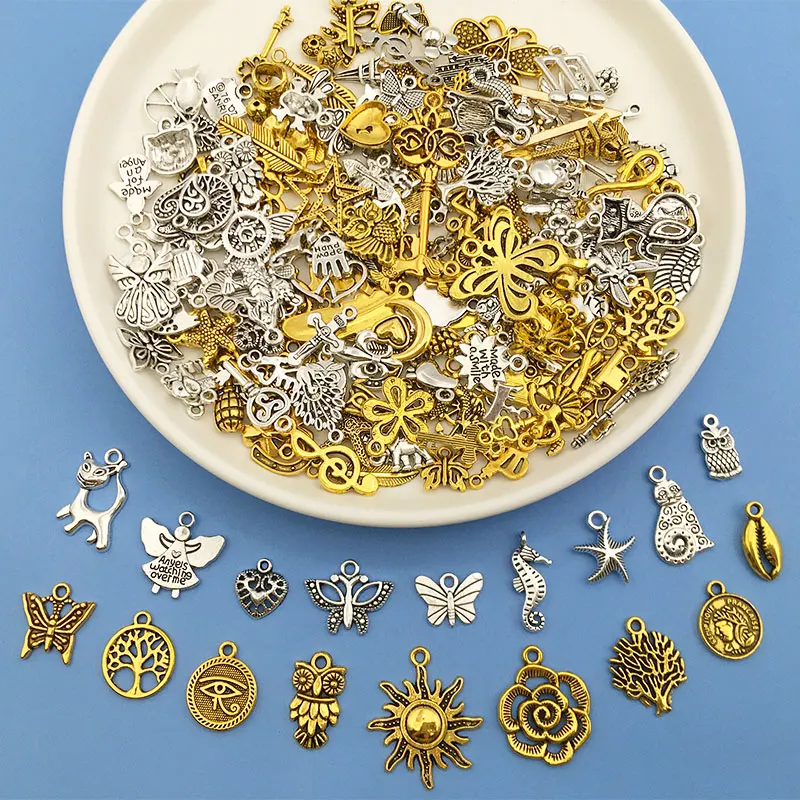 200pcs/Lot Zinc Alloy Gold Tibetan Silver Mix Charms Animal Pendant for DIYNecklace Bracelet Jewelry Making Craft Accessories