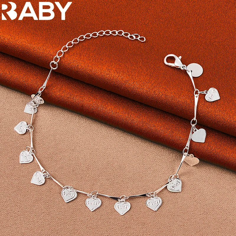 

Cute Charm 925 Sterling Silver Full Love Heart Card Chain Bracelet For Woman Wedding Party Girl Student Jewelry Christmas Gift