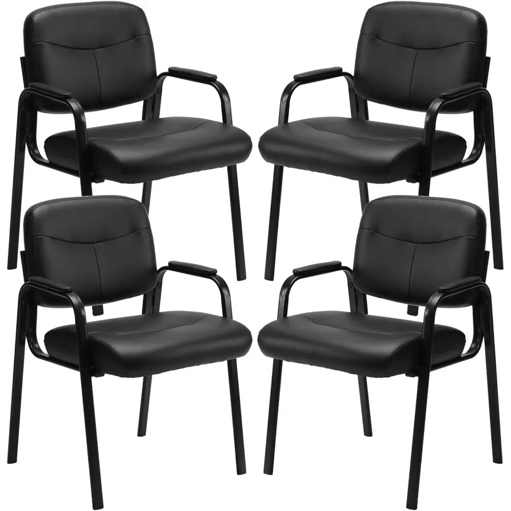 

Waiting Room Chairs No Wheels Set of 4, Leather Stationary Office Reception Guest Chair with Padded Arms for Desk Conference