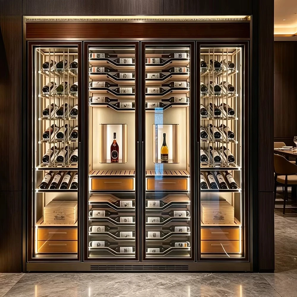 Luxury Wine Cabinet, Wine Cellar, Stainless Steel Racks, Metal Shelves, Display Cabinet for Liquor Wine Bottle Storage