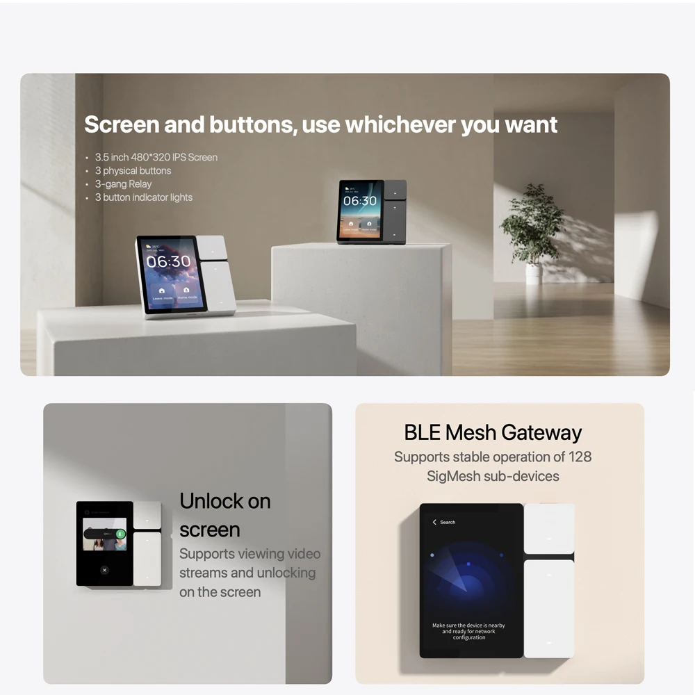 Tuya Smart Control Panel 3.5 inch Tuya BLE Central Control Panel 3 Relay Physical Button Built-in BLE Mesh Hub Support IR Device