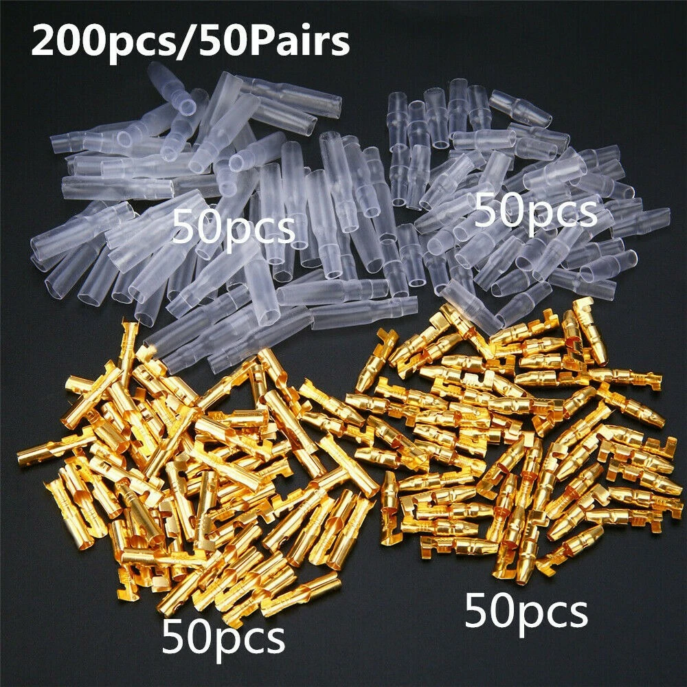 

200PCS 4.0 Bullet-shaped Male Female Mating Terminals Cold-pressed Terminal Connectors with Insulating Sheaths Case Terminal