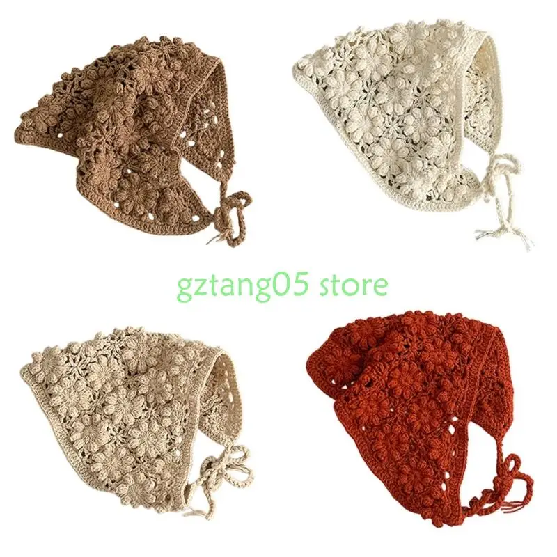 

57EE Baby Girls Vintage Crochet Headwear Soft Knitted Bandana for Toddler Accessories