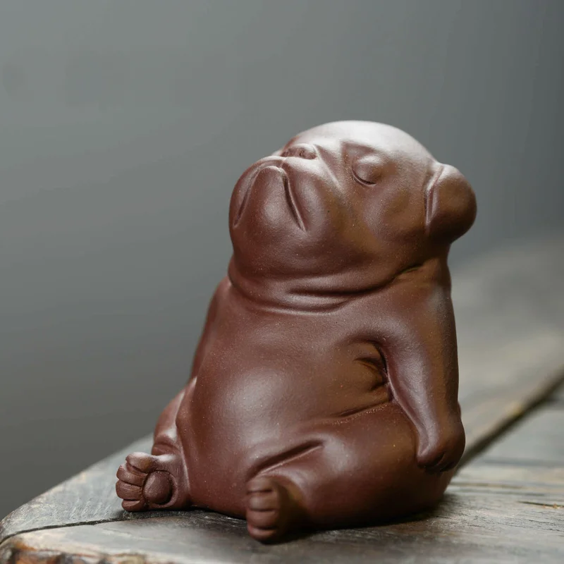 Vintage Yixing Purple Clay Shar Pei Dog Figurine Handmade Animal Statue Tea Pet Desktop Collectible Ornament