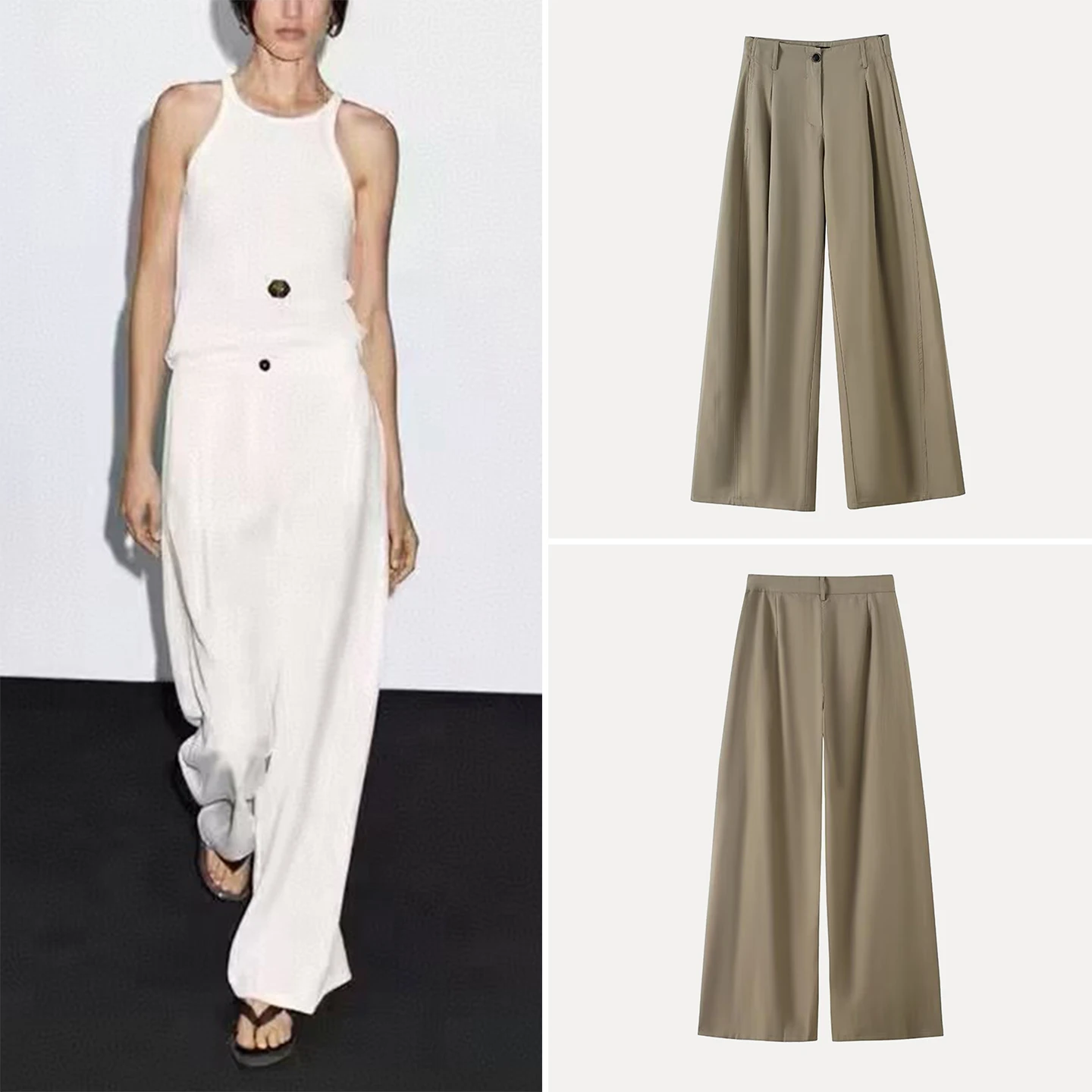Elegant Business Casual Wide Leg Pants for Women Summer 2025 Lightweight Mature High Waist Straight Cut Polyester Fiber