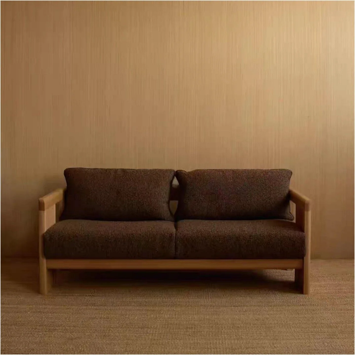 Wabi Sandy Wind Pine Sofa B & B Villa Log Double Sofa Solid Wood Small Apartment Backrest Straight Row Sofa