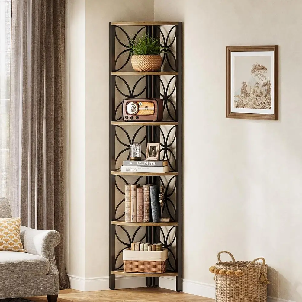 

Rustic 6-Tier Wooden Bookshelf for Living Room, Display and Storage Rack, Ideal for Home and Small Spaces